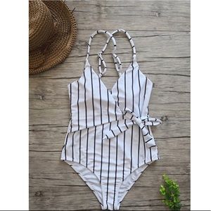 NWOT White & black stripe one piece swimsuit